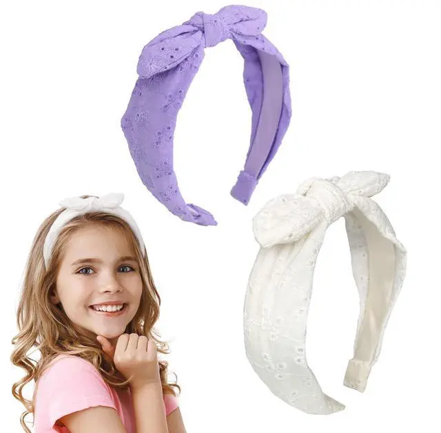 Main image of Bow Headbands for Girls, Thin Headband with Bow Women Hair Accessories Fashion Knotted Head Band Non Slip for Girls(Purple/White, 2Pcs)