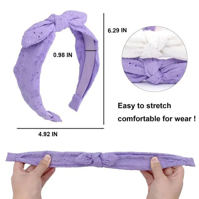 Alt view image 2 of 6 - Bow Headbands for Girls, Thin Headband with Bow Women Hair Accessories Fashion Knotted Head Band Non Slip for Girls(Purple/White, 2Pcs)