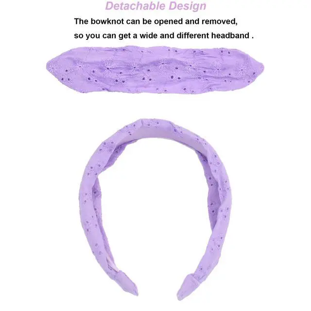 Alt view image 3 of 6 - Bow Headbands for Girls, Thin Headband with Bow Women Hair Accessories Fashion Knotted Head Band Non Slip for Girls(Purple/White, 2Pcs)