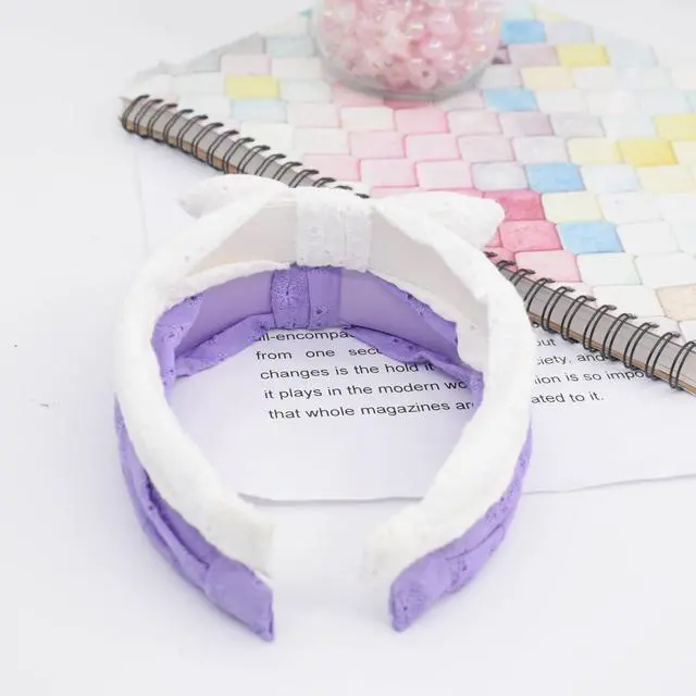 Alt view image 5 of 6 - Bow Headbands for Girls, Thin Headband with Bow Women Hair Accessories Fashion Knotted Head Band Non Slip for Girls(Purple/White, 2Pcs)