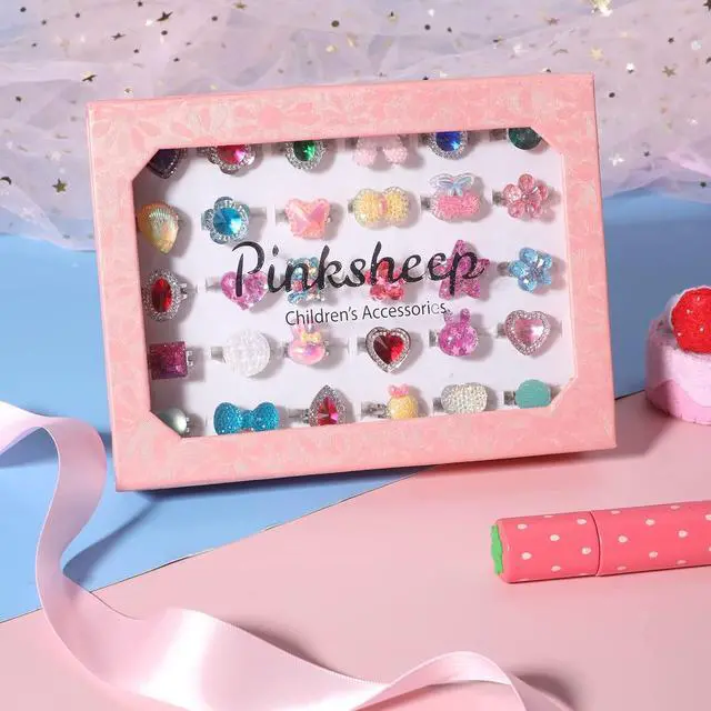 Alt view image 2 of 6 - Little Girl Jewel Rings,Adjustable Toddler Rings for Kids Age 3-8