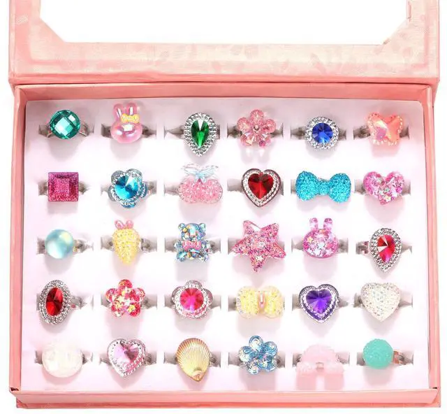 Main image of Little Girl Jewel Rings,Adjustable Toddler Rings for Kids Age 3-8