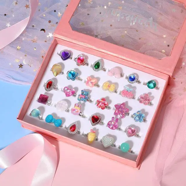 Alt view image 3 of 6 - Little Girl Jewel Rings,Adjustable Toddler Rings for Kids Age 3-8