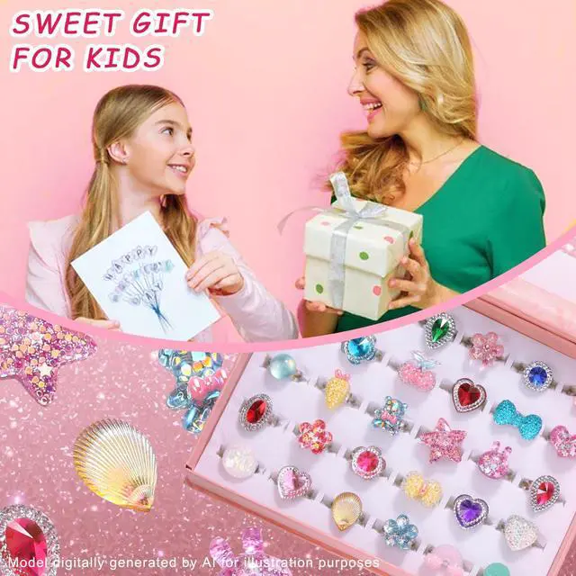 Alt view image 6 of 6 - Little Girl Jewel Rings,Adjustable Toddler Rings for Kids Age 3-8