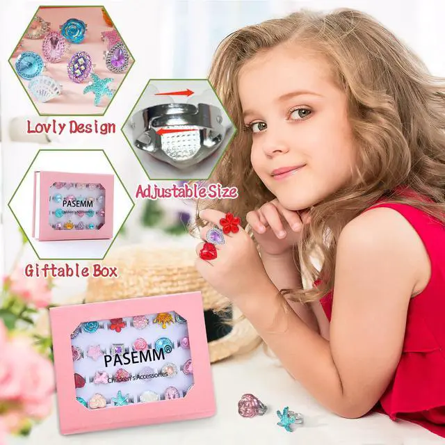 Alt view image 3 of 7 - 24pcs Little Girl Jewel Rings, Adjustable, No Duplication Kids Play Ring in Box,Pretend Play and Dress Up Rings for 4-12 Year Old Girl Birthday Christmas Gifts,3 4 5 6 7 8 9 10 11 12 Year Old