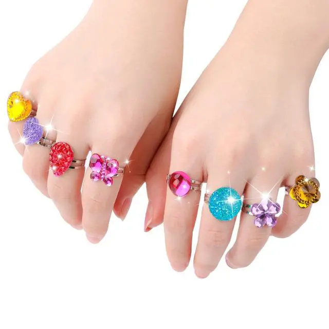 Alt view image 5 of 7 - 24 pcs Girls Crystal Adjustable Rings, Princess Jewelry Finger Rings with Heart Shape Box, Girl Pretend Play and Dress up Rings for Children Kids Little Girls - Random