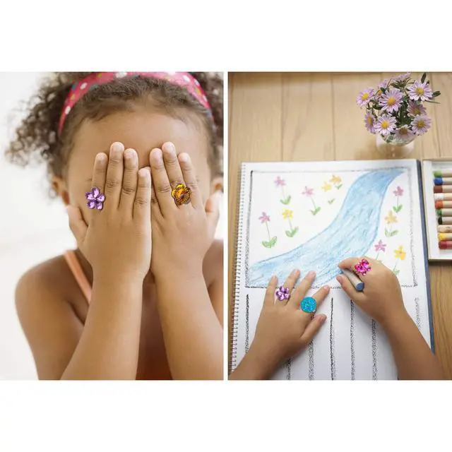Alt view image 7 of 7 - 24 pcs Girls Crystal Adjustable Rings, Princess Jewelry Finger Rings with Heart Shape Box, Girl Pretend Play and Dress up Rings for Children Kids Little Girls - Random