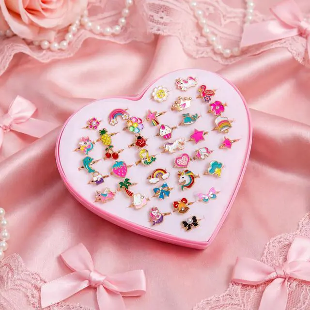 Alt view image 2 of 7 - 36pcs Little Girl Alloy Jewelry Rings, Adjustable Unicorn Rings Toys, No Duplication Kids Play Ring in Box,Dress Up for 4-12 Year Old Girls