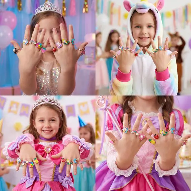 Alt view image 7 of 7 - 36pcs Little Girl Alloy Jewelry Rings, Adjustable Unicorn Rings Toys, No Duplication Kids Play Ring in Box,Dress Up for 4-12 Year Old Girls