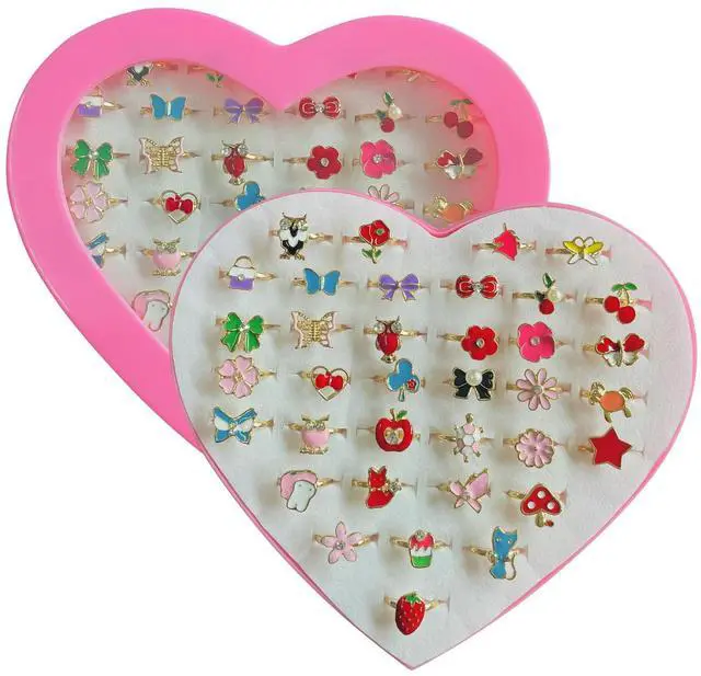 Main image of 36pcs Little Girl Jewel Rings in Box Adjustable No Duplication Children Girls Kids Pretend Play Costume Princess Dress Up Jewelry Rings Party Favors Toys Gifts for Girls