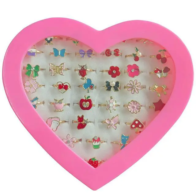 Alt view image 7 of 7 - 36pcs Little Girl Jewel Rings in Box Adjustable No Duplication Children Girls Kids Pretend Play Costume Princess Dress Up Jewelry Rings Party Favors Toys Gifts for Girls