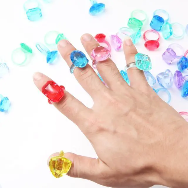 Alt view image 3 of 7 - 100 Pcs Gem Rings Toys for Kids, Bulk Toys Diamond Ring Party Favors for Boys Girls Toddlers, Colorful Princess Ring Dress Up Accessories for Carnival PrizesGoodie Bag Stuffers, Pinata Fillers