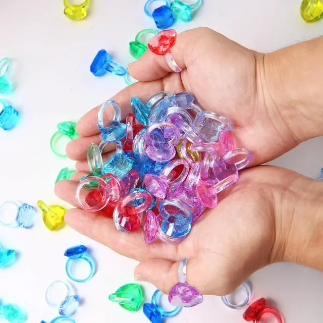 Alt view image 5 of 7 - 100 Pcs Gem Rings Toys for Kids, Bulk Toys Diamond Ring Party Favors for Boys Girls Toddlers, Colorful Princess Ring Dress Up Accessories for Carnival PrizesGoodie Bag Stuffers, Pinata Fillers