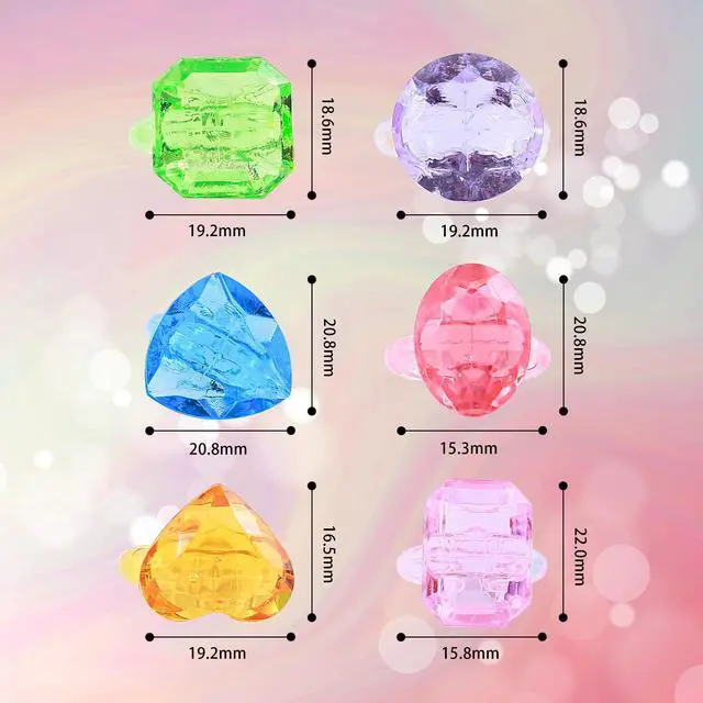 Alt view image 2 of 7 - 100Pcs Gem Rings Toys for Kids, Bulk Toys Diamond Ring Party Favors for Toddlers, Colorful Princess Ring Dress Up Accessories for Carnival Prizes,Goodie Bag Stuffers,Pinata Fillers,Birthday