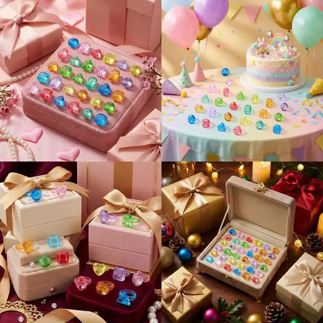 Alt view image 3 of 7 - 100Pcs Gem Rings Toys for Kids, Bulk Toys Diamond Ring Party Favors for Toddlers, Colorful Princess Ring Dress Up Accessories for Carnival Prizes,Goodie Bag Stuffers,Pinata Fillers,Birthday
