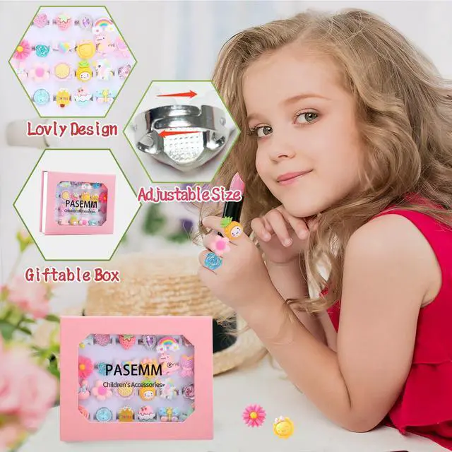 Alt view image 3 of 7 - 24pcs Little Girl Jewel Rings, Adjustable, No Duplication Kids Play Ring in Box,Pretend Play and Dress Up Rings for 4-12 Year Old Girl Birthday Christmas Holiday Gifts