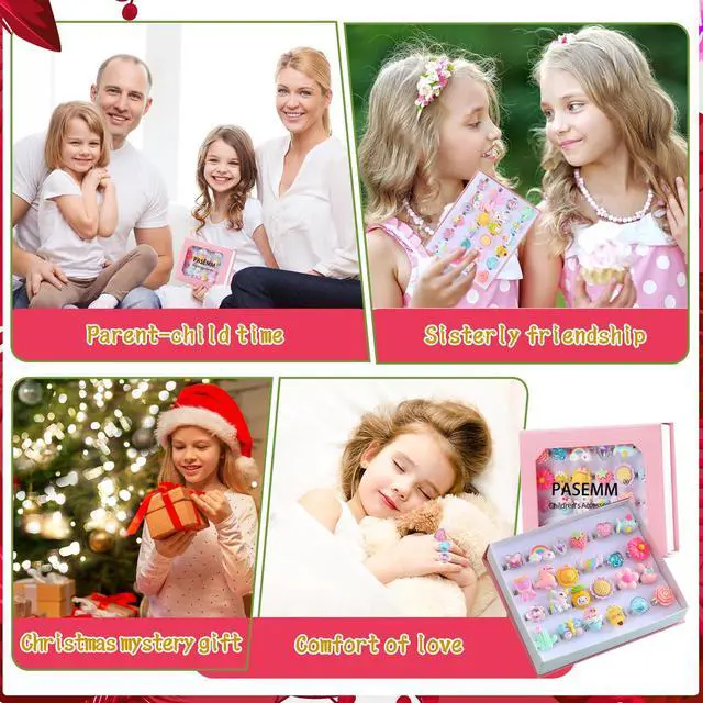 Alt view image 4 of 7 - 24pcs Little Girl Jewel Rings, Adjustable, No Duplication Kids Play Ring in Box,Pretend Play and Dress Up Rings for 4-12 Year Old Girl Birthday Christmas Holiday Gifts