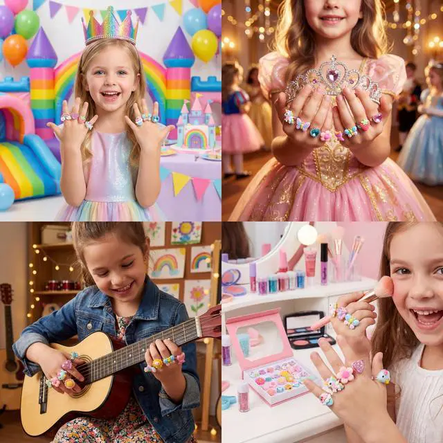 Alt view image 7 of 7 - 24pcs Little Girl Jewel Rings, Adjustable, No Duplication Kids Play Ring in Box,Pretend Play and Dress Up Rings for 4-12 Year Old Girl Birthday Christmas Holiday Gifts