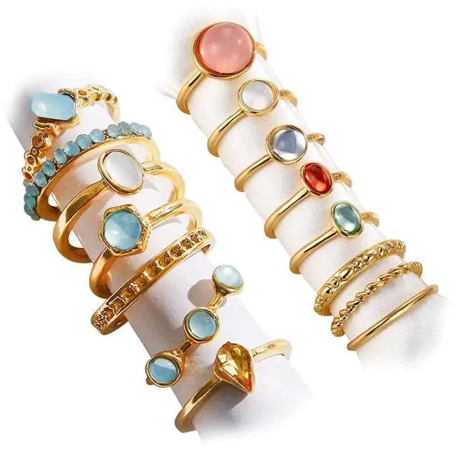 Main image of Boho Vintage Crystal Ring Set, Rhinestone Knuckle Rings for Women, Gold Silver Bohemian Stackable Joint Midi Multiple Rings (Gold)