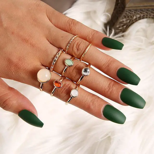 Alt view image 2 of 7 - Boho Vintage Crystal Ring Set, Rhinestone Knuckle Rings for Women, Gold Silver Bohemian Stackable Joint Midi Multiple Rings (Gold)