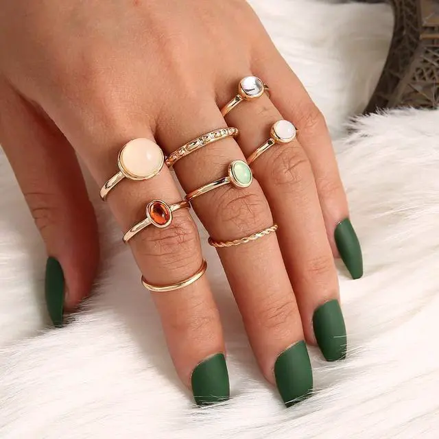 Alt view image 5 of 7 - Boho Vintage Crystal Ring Set, Rhinestone Knuckle Rings for Women, Gold Silver Bohemian Stackable Joint Midi Multiple Rings (Gold)