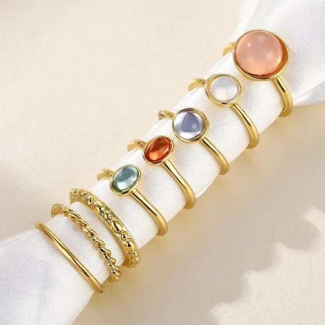 Alt view image 6 of 7 - Boho Vintage Crystal Ring Set, Rhinestone Knuckle Rings for Women, Gold Silver Bohemian Stackable Joint Midi Multiple Rings (Gold)