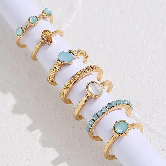 Alt view image 7 of 7 - Boho Vintage Crystal Ring Set, Rhinestone Knuckle Rings for Women, Gold Silver Bohemian Stackable Joint Midi Multiple Rings (Gold)