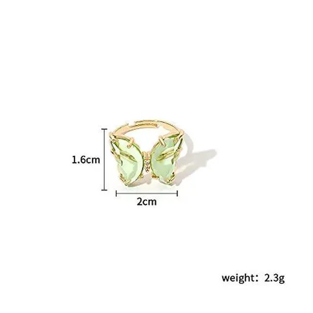 Alt view image 4 of 4 - 8 Pcs Gold Plated 3D Butterfly Rings Acrylic Adjustable Open Colorful Crystal Bowknot Shaped Band Rings for Women Finger Jewelry (transparent)
