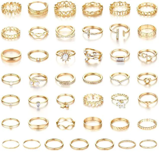 Main image of 43Pcs Gold Knuckle Rings Set For Women Stackable Joint Finger Midi Rings Dainty Cubic Crystal Zirconia Simple Hollow Twist Cute Rings Pack Jewelry Gift