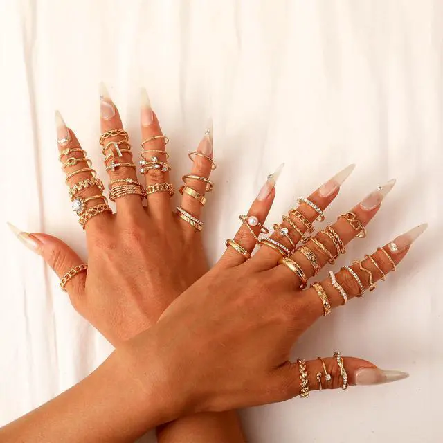 Alt view image 2 of 7 - 43Pcs Gold Knuckle Rings Set For Women Stackable Joint Finger Midi Rings Dainty Cubic Crystal Zirconia Simple Hollow Twist Cute Rings Pack Jewelry Gift