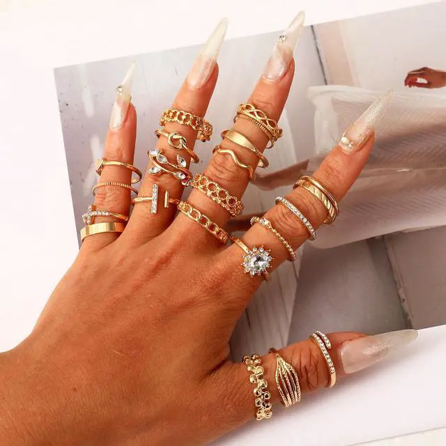 Alt view image 3 of 7 - 43Pcs Gold Knuckle Rings Set For Women Stackable Joint Finger Midi Rings Dainty Cubic Crystal Zirconia Simple Hollow Twist Cute Rings Pack Jewelry Gift