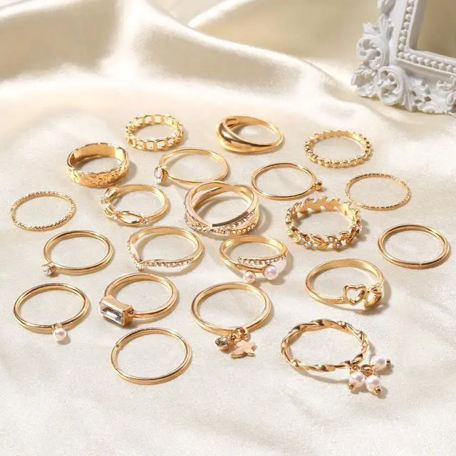 Alt view image 5 of 7 - 43Pcs Gold Knuckle Rings Set For Women Stackable Joint Finger Midi Rings Dainty Cubic Crystal Zirconia Simple Hollow Twist Cute Rings Pack Jewelry Gift