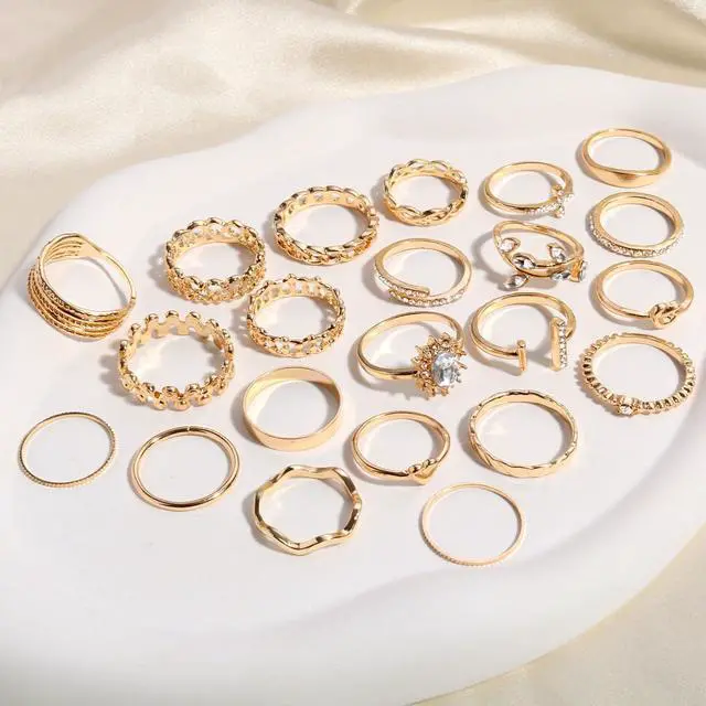 Alt view image 6 of 7 - 43Pcs Gold Knuckle Rings Set For Women Stackable Joint Finger Midi Rings Dainty Cubic Crystal Zirconia Simple Hollow Twist Cute Rings Pack Jewelry Gift