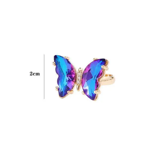 Alt view image 2 of 6 - 4pcs Colorful Crystal Butterfly Ring,Vintage Bohemian Acrylic Butterfly Knuckle Rings Set,Adjustable Open Colorful Crystal Open Cuff Ring