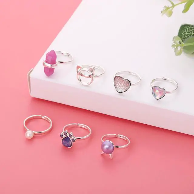 Alt view image 2 of 7 - 7 Pieces Cute Rings for Women Crystal Ring Pretend Play and Dress up Rings Adjustable Ring Jewelry Gift for Women