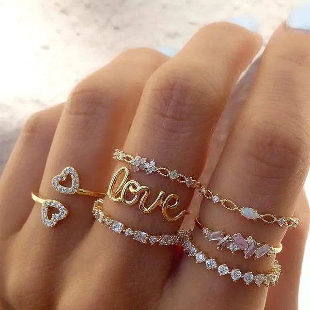 Alt view image 2 of 7 - Gold Stackable Rings for Women Teen Girls Gifts Cute Knuckle Midi Ring Set