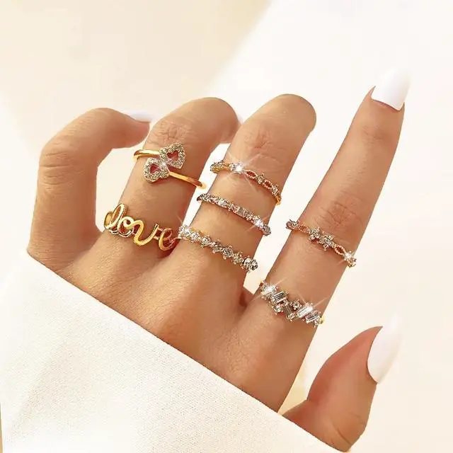 Alt view image 3 of 7 - Gold Stackable Rings for Women Teen Girls Gifts Cute Knuckle Midi Ring Set