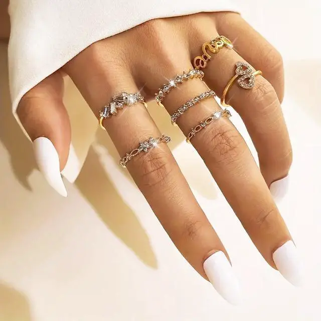 Alt view image 4 of 7 - Gold Stackable Rings for Women Teen Girls Gifts Cute Knuckle Midi Ring Set