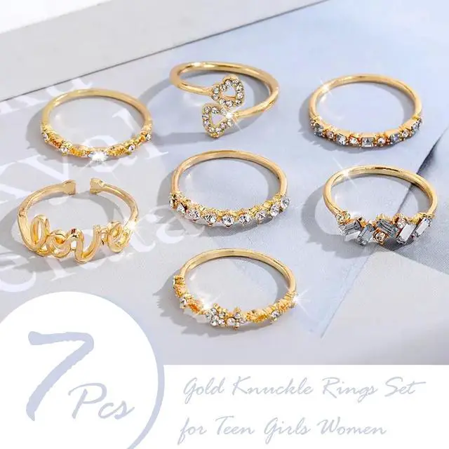 Alt view image 5 of 7 - Gold Stackable Rings for Women Teen Girls Gifts Cute Knuckle Midi Ring Set