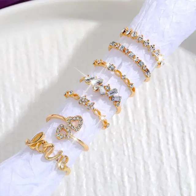 Alt view image 7 of 7 - Gold Stackable Rings for Women Teen Girls Gifts Cute Knuckle Midi Ring Set
