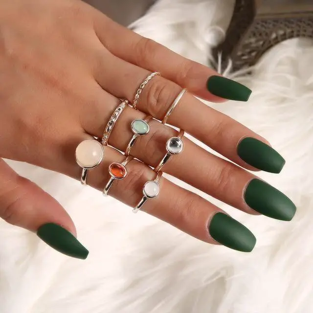Alt view image 5 of 7 - Boho Vintage Crystal Ring Set, Rhinestone Knuckle Rings for Women, Gold Silver, Bohemian Stackable Joint Midi Multiple Rings (Silver)