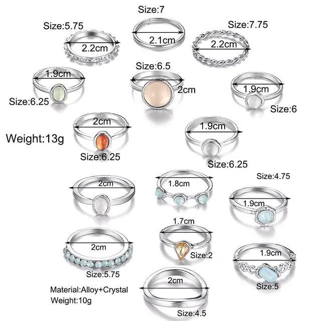 Alt view image 6 of 7 - Boho Vintage Crystal Ring Set, Rhinestone Knuckle Rings for Women, Gold Silver, Bohemian Stackable Joint Midi Multiple Rings (Silver)