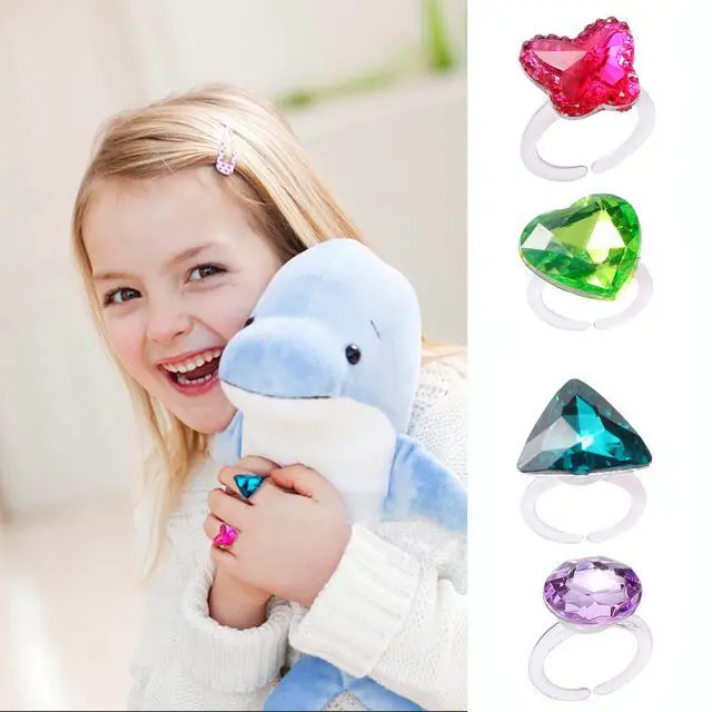 Alt view image 2 of 4 - Little Girl Jewel Rings Kids Gift Play Rings in Multiple Shapes and Colors Princess Pretend Play Jewels Box Packed 12pcs