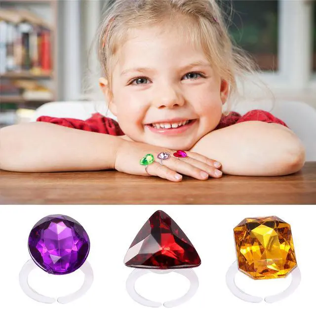 Alt view image 3 of 4 - Little Girl Jewel Rings Kids Gift Play Rings in Multiple Shapes and Colors Princess Pretend Play Jewels Box Packed 12pcs