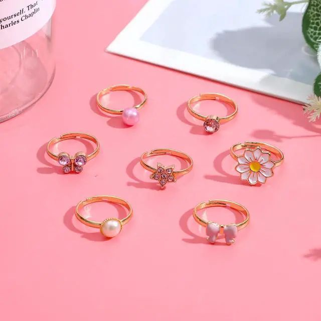 Alt view image 2 of 7 - 7 Pieces Cute Rings for Women Crystal Ring Pretend Play and Dress up Rings Adjustable Ring Womens Jewelry Gift for Women