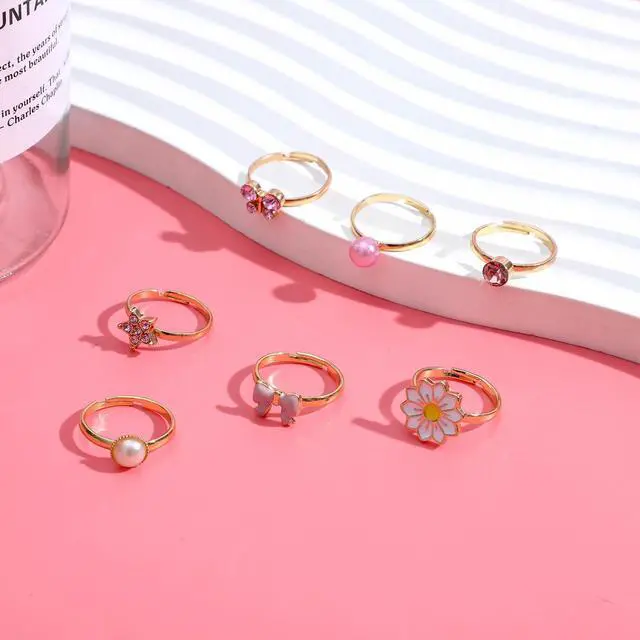 Alt view image 3 of 7 - 7 Pieces Cute Rings for Women Crystal Ring Pretend Play and Dress up Rings Adjustable Ring Womens Jewelry Gift for Women