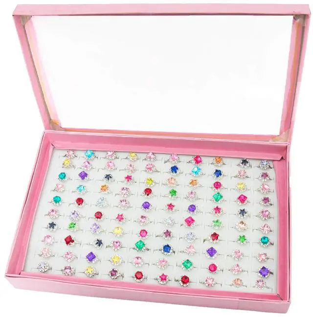 Main image of ONEST 100 Pieces Cute Rings Jewelry Rings Pretend Play Ring and Dress up Ring Gift