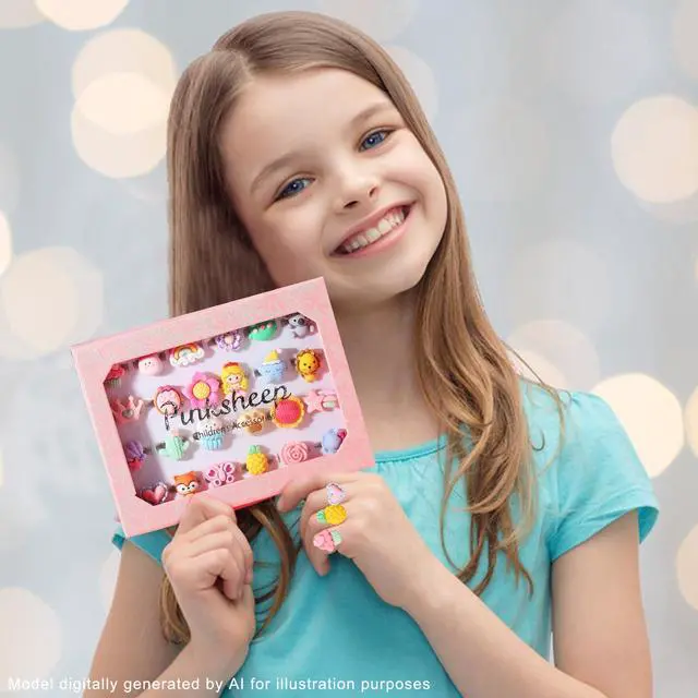 Alt view image 6 of 7 - Little Girl Jewel Rings 24 Pcs,Adjustable Kids Ring Set in Gift Box
