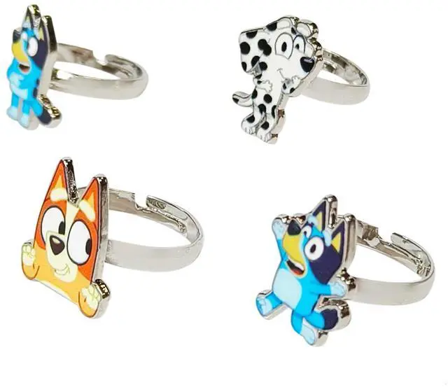 Main image of Bluey Kids Jewelry: 4-Piece Adjustable Rings for Girls, Ring Sets with metal charm Fashion Girls Jewelry Ages 3+