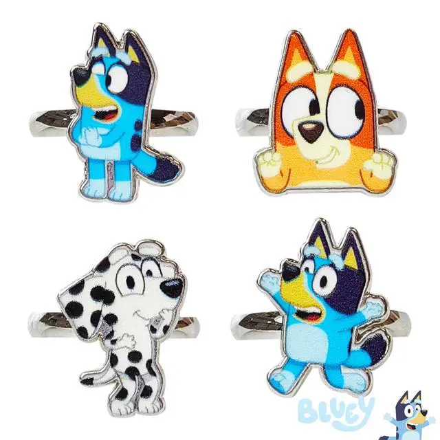 Alt view image 2 of 6 - Bluey Kids Jewelry: 4-Piece Adjustable Rings for Girls, Ring Sets with metal charm Fashion Girls Jewelry Ages 3+